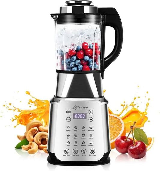 Stainless Steel Blender with Heating, 26000-60000RPM High Speed Food Processors Blender for kitchen, Glass jar blender