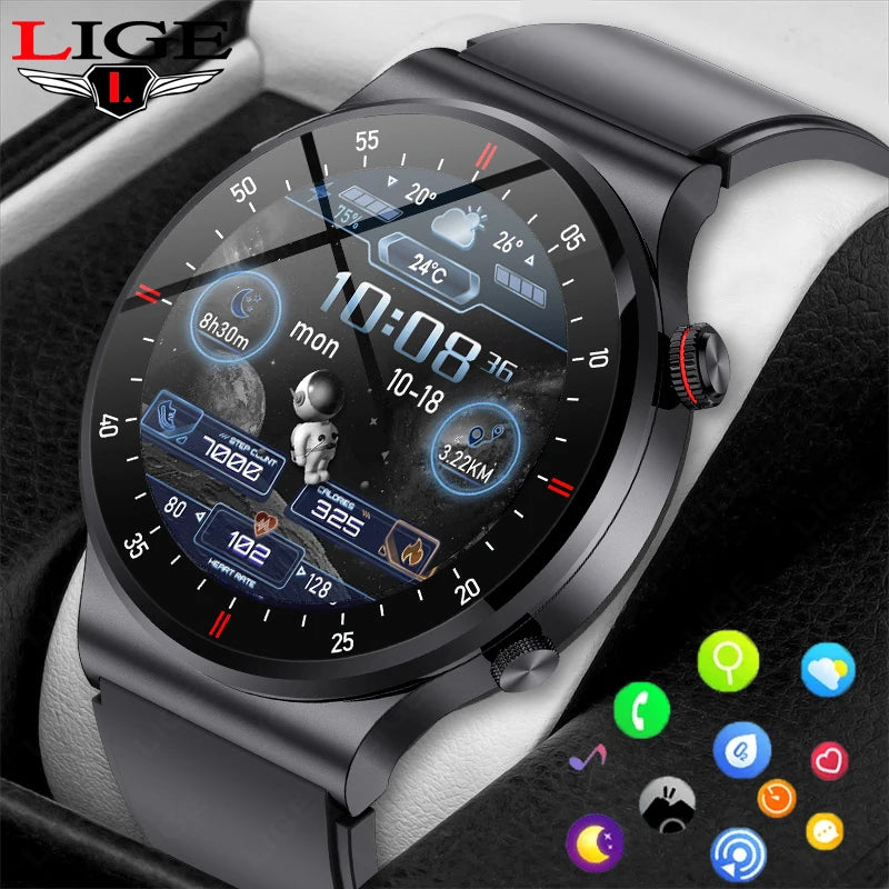 LIGE ECG+PPG Bluetooth Call Smart Watch 2025 Men AMOLED Full Touch Sports Watch Women Men Smartwatch Waterproof For Android Ios
