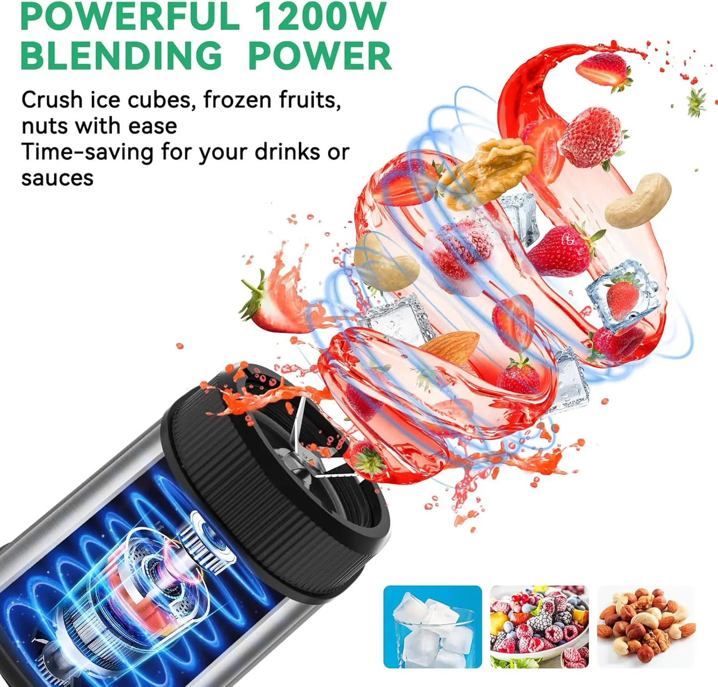 1200W Smoothie Blender, Personal Blender for Shakes and Smoothies, 13 Pieces with 22 OZ To-Go Cup Portable Blenderfor Kitchen Sm