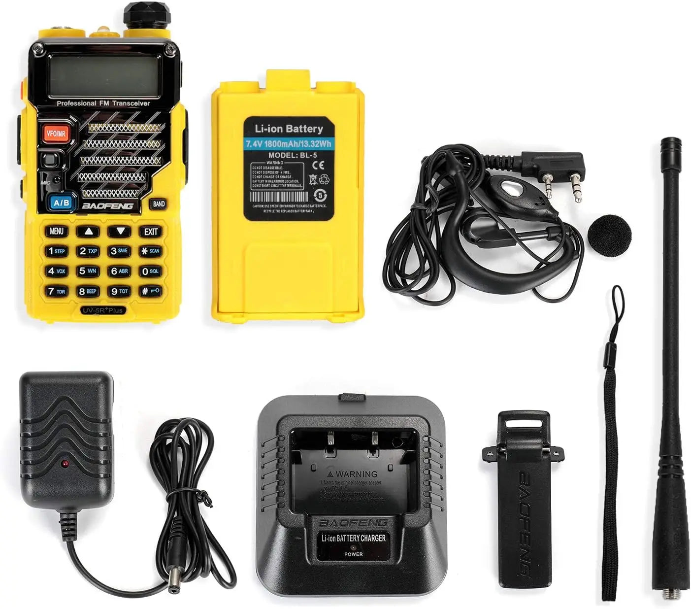 BAOFENG UV-5R+ Plus Two Way Radio, Long Range for Adults Rechargeable with Earpiece, Walkie Talkie，144-148 420-450MHz,Yellow