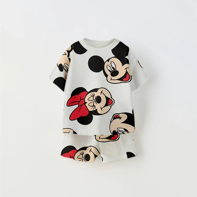 Cartoon Print Tshirt+Shorts Two Piece Set For Kids New Fashion Costume Boys And Girls Donald Duck Full Print Short Sleeve Shorts