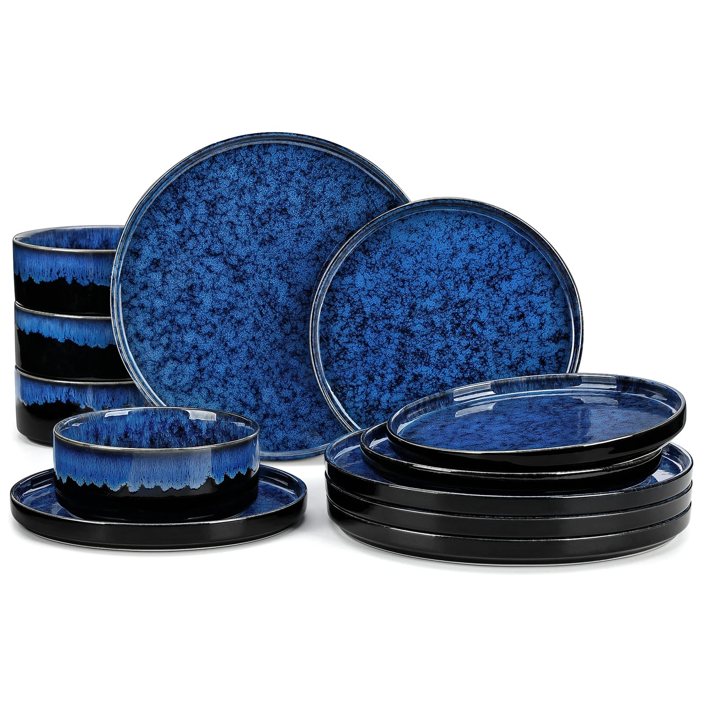 vancasso 12/24/36Piece Dinner set Black Blue Reactive Glaze Vertical edge Dinnerware set with 4PCS Dinner Plate/ Dessert/Bowl