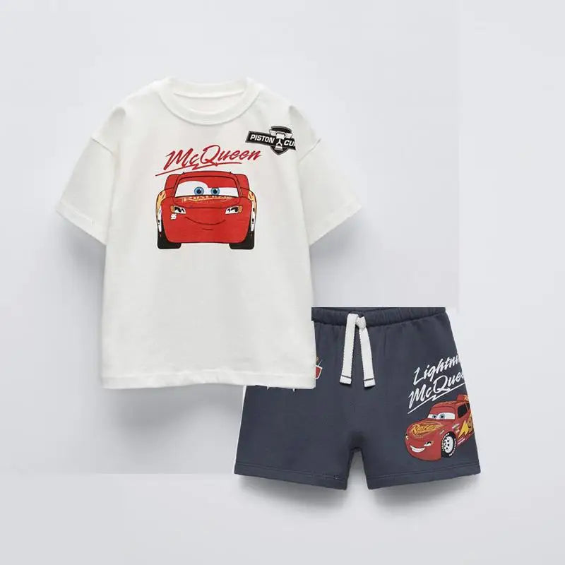 Disney Short Sleeve Outfits Boys And Girls Fashion Casual Tshirt+Shorts Summer Costume New Print Tees Loose Shorts 2 Piece Set