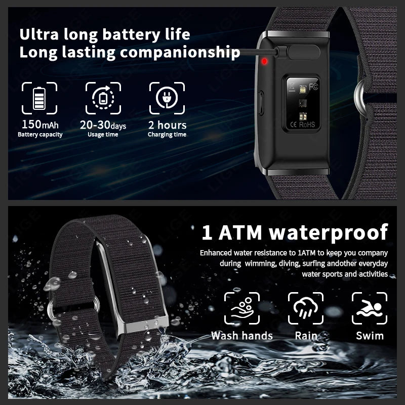 LIGE 2025 No Screen Smart Watch Men's Sports Outdoors Fitness Heart Rate Monitor 1ATM Waterproof New Smartwatch For Android IOS
