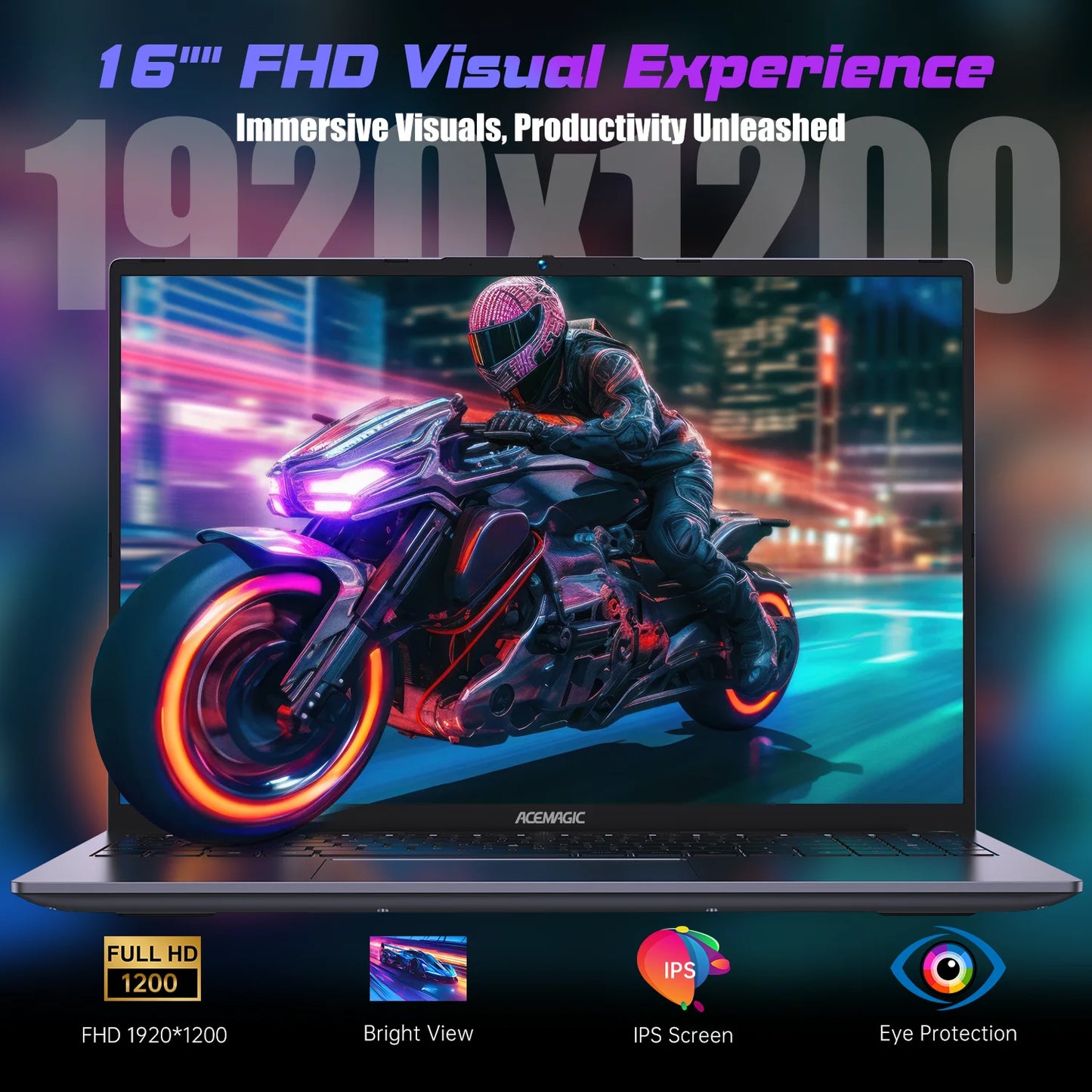 ACEMAGIC RX16 AMD Ryzen 7 6800H 16.1" Ultra Slim 4400MAH Laptop 16GB LPDDR5 Ram 512GB Rom Windows 11Pro BT5.2 Wifi 6 Notebook