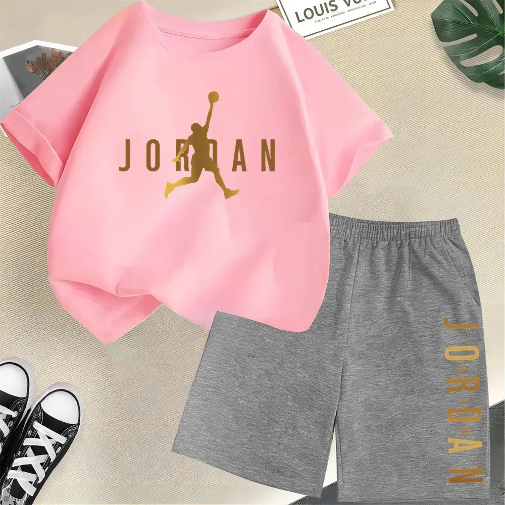 Summer Slam Dunk Master Pattern Printed Children Short Sleeve T-shirt + Shorts 2pcs Set Kids Boy Girl Fashion Clothing Sportsuit