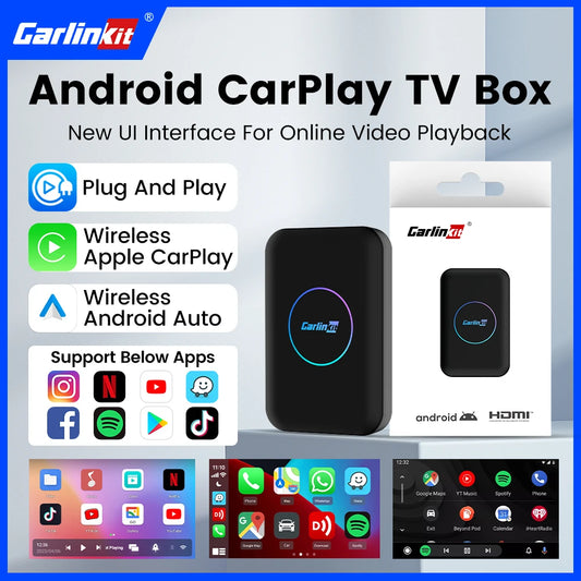 CarlinKit Lite Android TV Box 3-In-1 Wireless Adapter Support Netflix IPTV Wireless Android Auto & CarPlay Dongle For Car Radios