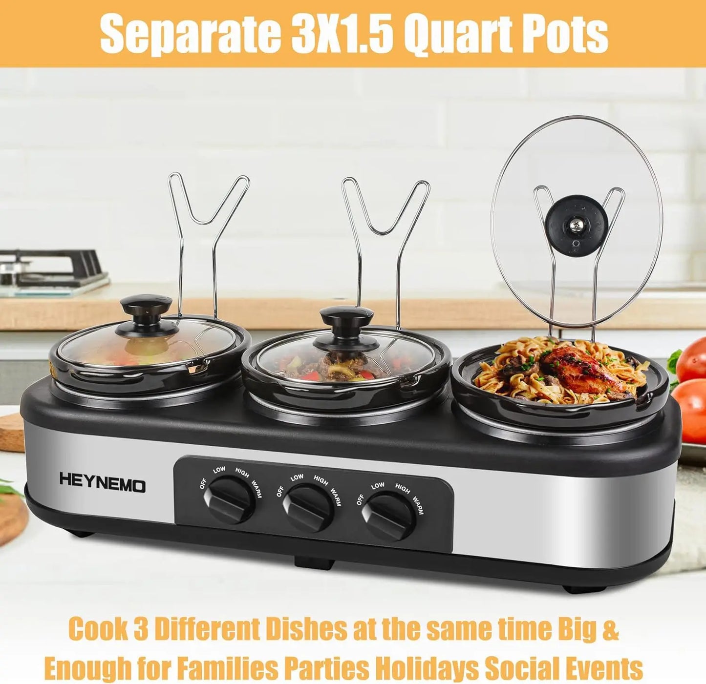 4.5 Quart Stainless Steel Slow Cooker with Transparent Lid Adjustable Temperature Settings for Kitchen Cooking