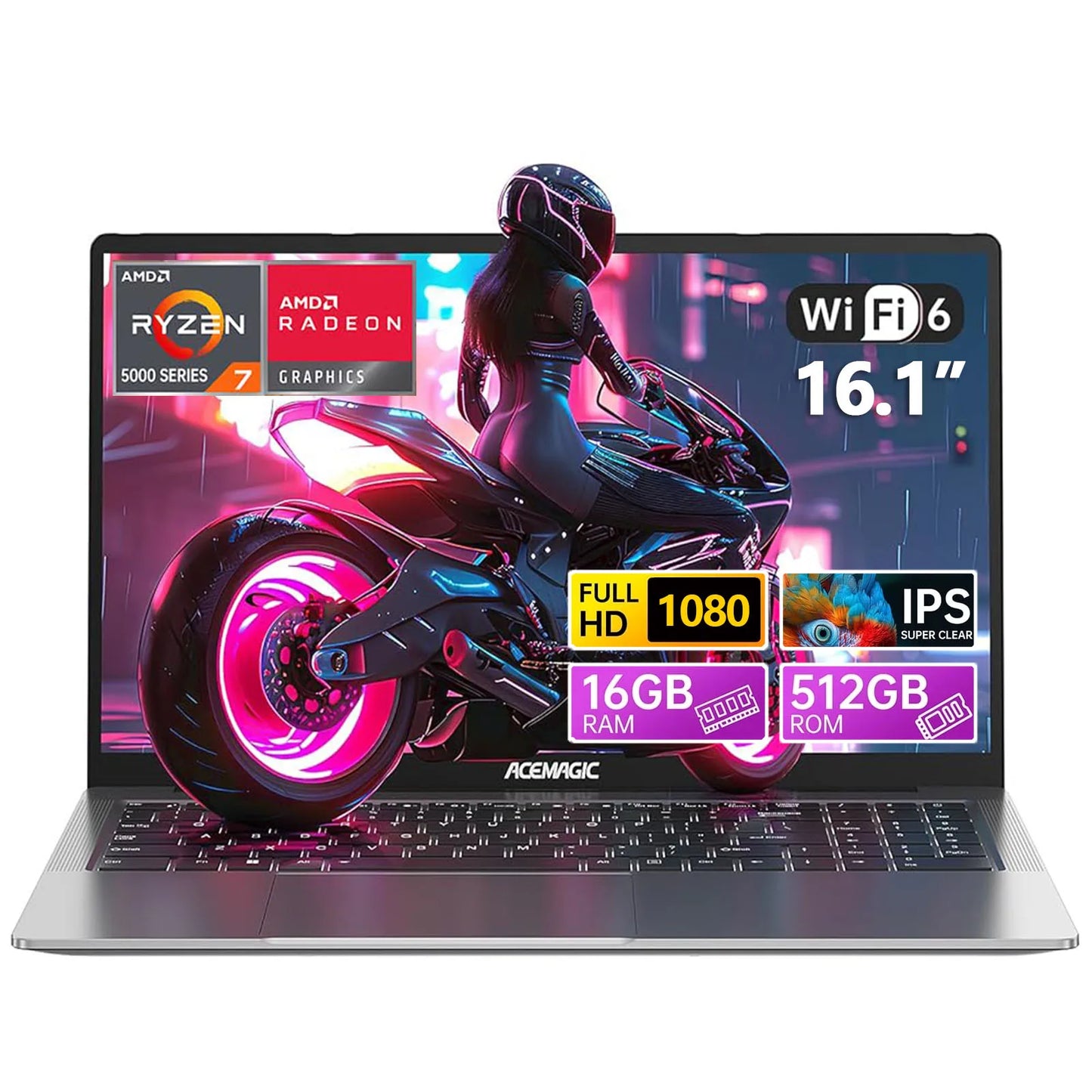 ACEMAGIC AX16Pro Gaming Laptop 16.1" IPS FHD AMD Ryzen™ 7 5700U Notebook 16GB DDR4+512GB PCI-E 53.58WH Windows 11 Computer