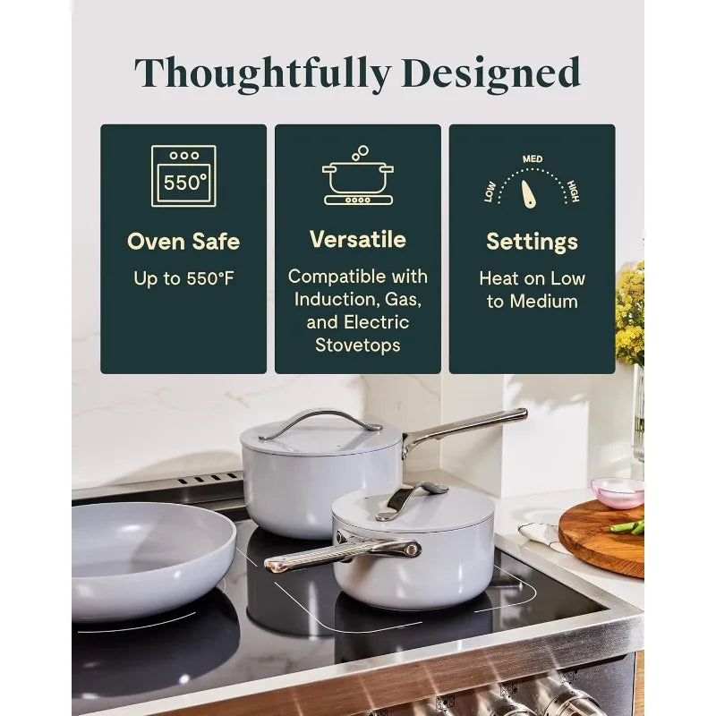 Caraway Nonstick Ceramic Cookware Set (12 Piece) Pots, Pans, Lids and Kitchen Storage - Non Toxic - Oven Safe & Compatible