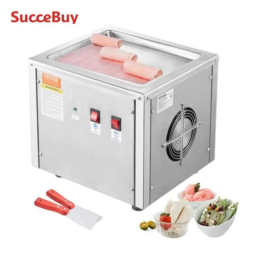 VEVOR Fried Ice Cream Roll Machine Stir-Fried Stainless Steel Rolled Ice with Compressor&2 Scrapers for Home Commercial