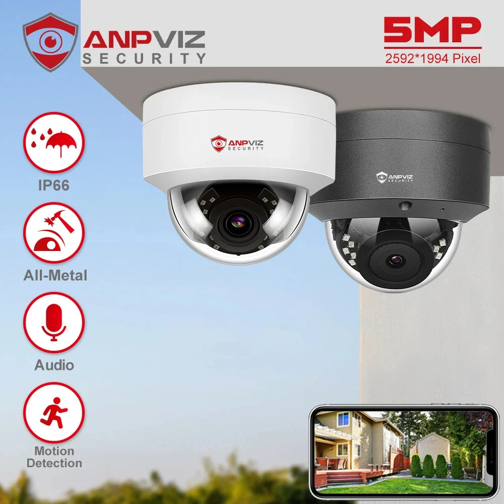 Anpviz 5MP POE IP Dome Camera Outdoor Security Protection Built-in Microphone IP66 IR 30m CCTV Video Camera H.265 VideoLink APP