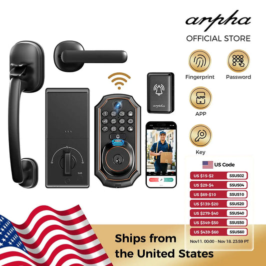 ARPHA Smart Lock D289H Smart WiFi Keyless Door Lock with Camera 5 in 1 Camera Fingerprint Entry App-Controlled Auto-Lock System
