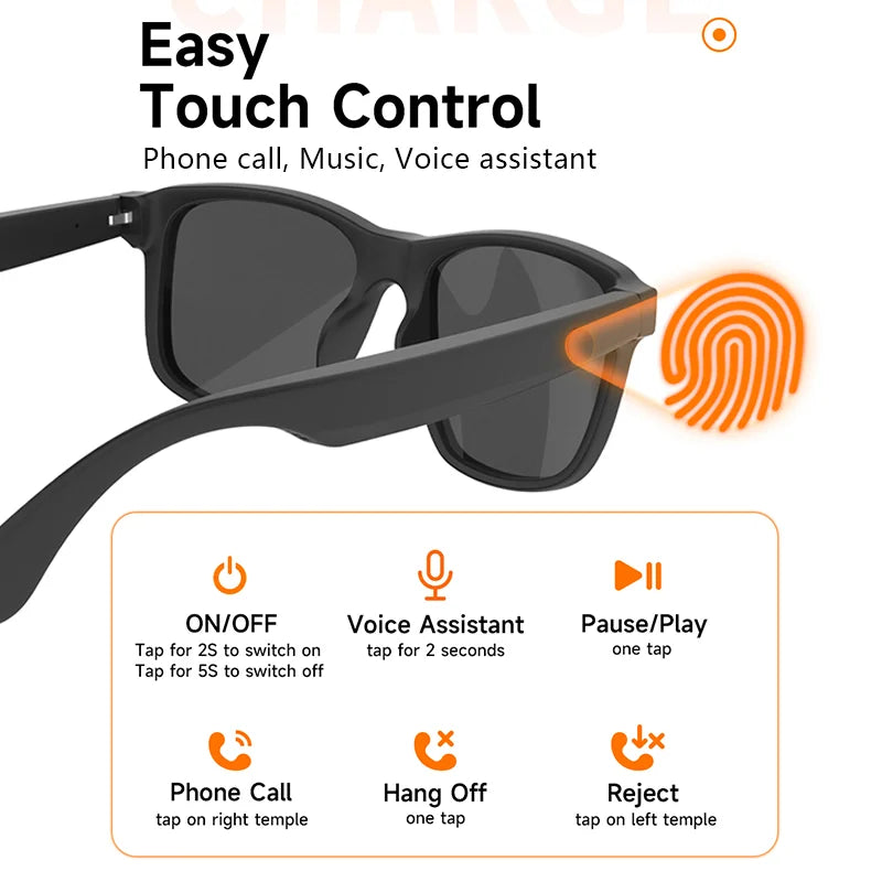 New smart glasses, support voice call, listen to music, touch operation, fashion wear, sunglasses lenses eye protection