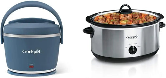 Electric Portable Lunch Box Food Warmer 20-Ounce Stainless Steel Faded Blue 7-Quart Oval Manual Slow Cooker Kitchen Appliance