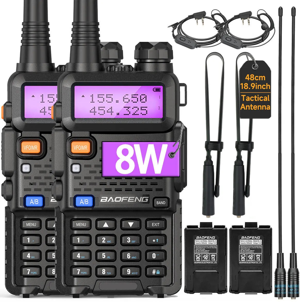 1/2/4 PCS Baofeng UV 5R 8W Walkie Talkie Dual Band VHF UHF Portable FM Amateur 1800mAh UV5R Two way Radio Ham Radio For Climb