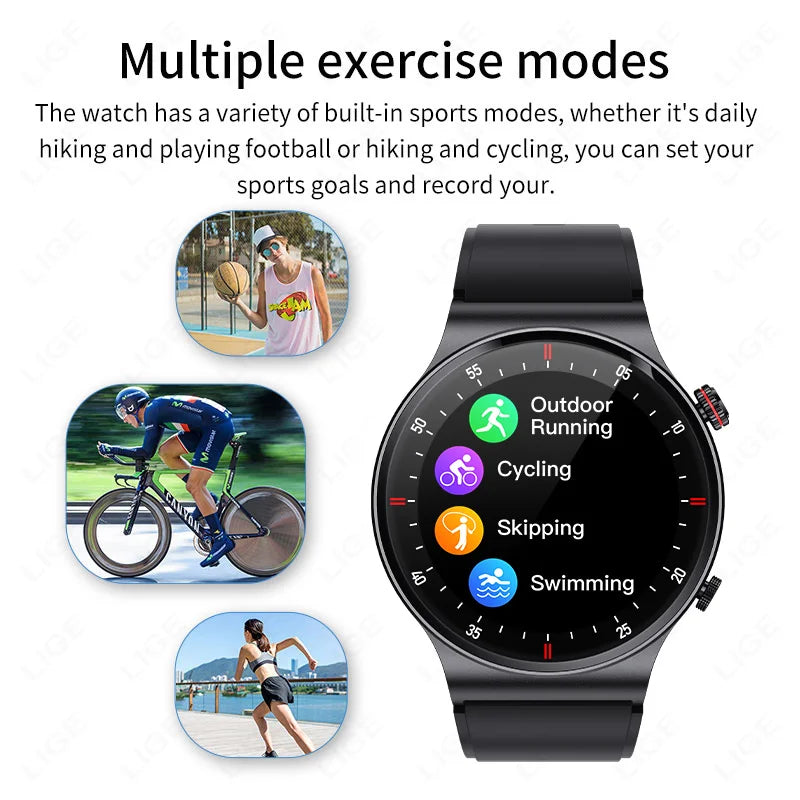 LIGE ECG+PPG Bluetooth Call Smart Watch 2025 Men AMOLED Full Touch Sports Watch Women Men Smartwatch Waterproof For Android Ios