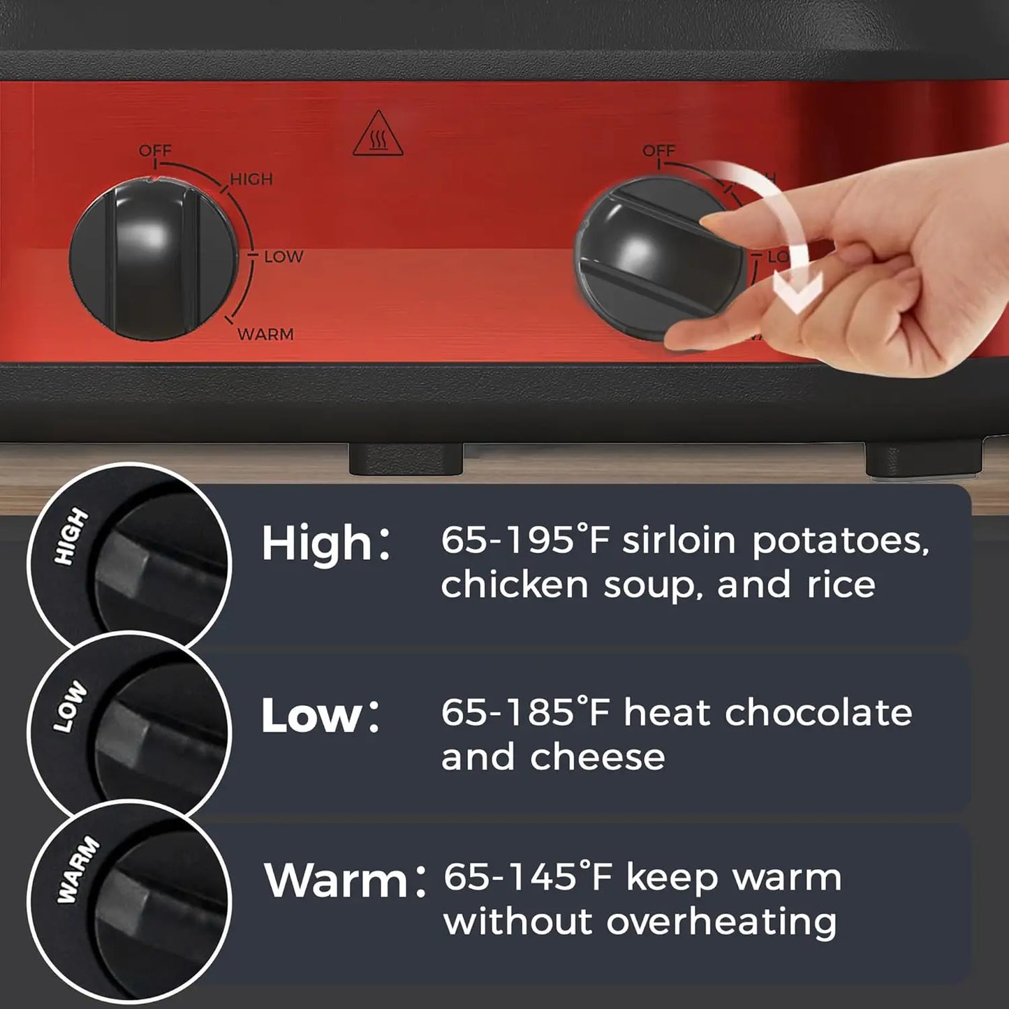 Triple-Layer Ceramic 4.5 Qt Portable Slow Cooker & Multi-Cooker Dishwasher Safe for Kitchen & Buffet Use