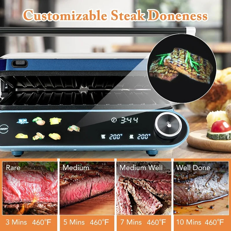 COSTWAY Panini Press, 1200W Sandwich Maker with LED Touch Panel, Non-Stick Coated Plates & Removable Drip Tray