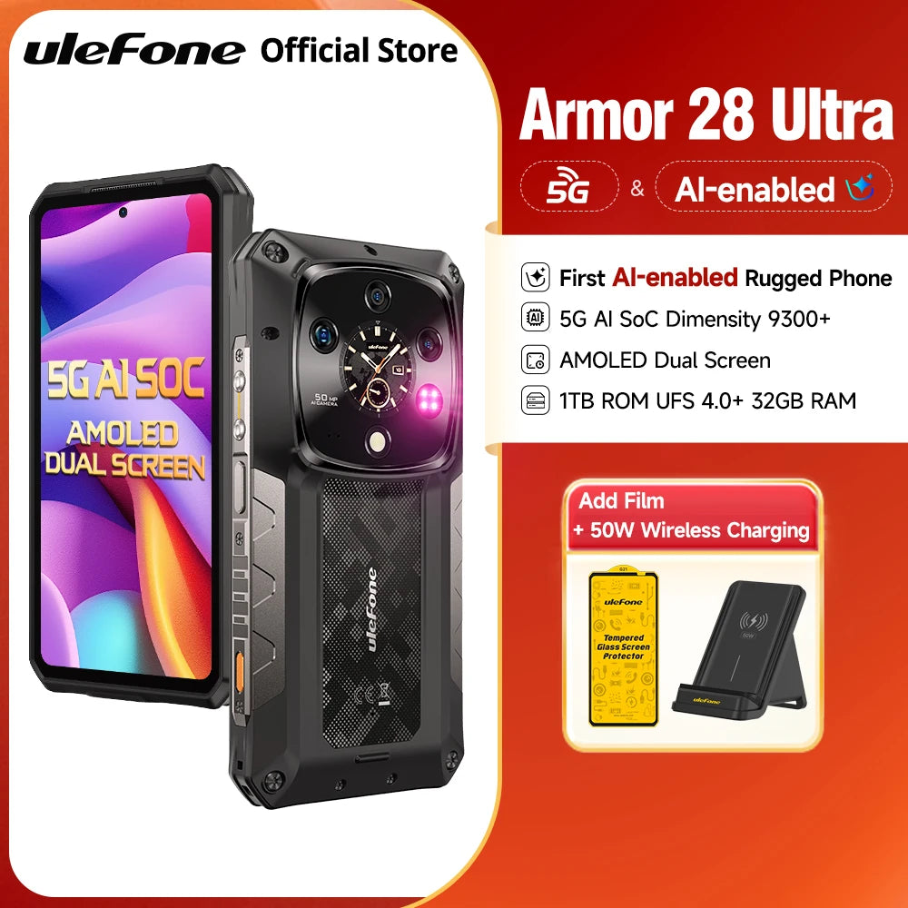 Ulefone Armor 28 Ultra 5G AI Rugged Phone 1TB ROM+32GB RAM Android Smartphone AMOLED 6.67" 10600mAh Mobile phone