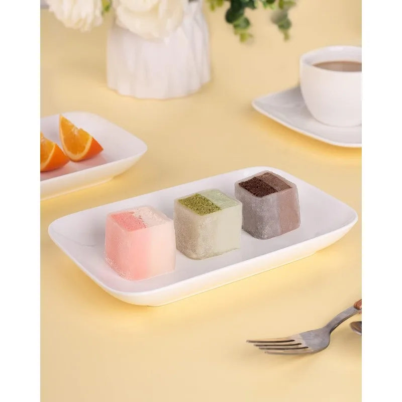 8 Inch Rectangular Appetizer Plates, Salad Plates Set, Ceramic Dessert Plates, Small Serving Plates for Salad,