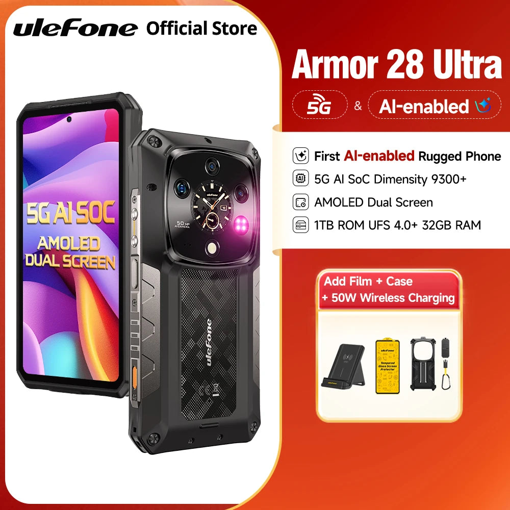 Ulefone Armor 28 Ultra 5G AI Rugged Phone 1TB ROM+32GB RAM Android Smartphone AMOLED 6.67" 10600mAh Mobile phone