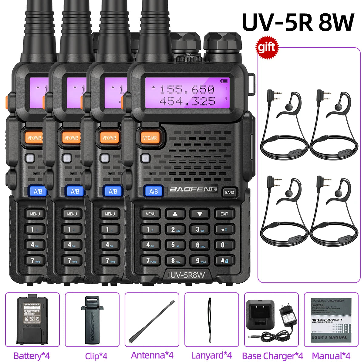 1/2/4 PCS Baofeng UV 5R 8W Walkie Talkie Dual Band VHF UHF Portable FM Amateur 1800mAh UV5R Two way Radio Ham Radio For Climb