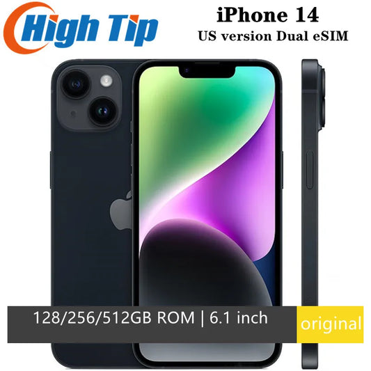Apple iPhone 14 US version Dual eSIM 128/256/512GB ROM 6GB RAM 6.1" Genuine Super Retina OLED Face ID NFC A15 5G Mobile Phone