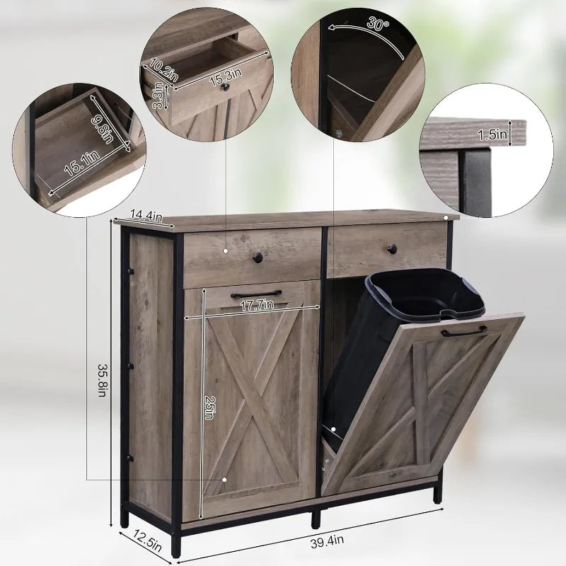Double Tilt Out Trash Cabinet 10 Gallon*2,Kitchen Garbage Cabinet,Pet-Proof Standing Hidden Dual Laundry Sorter