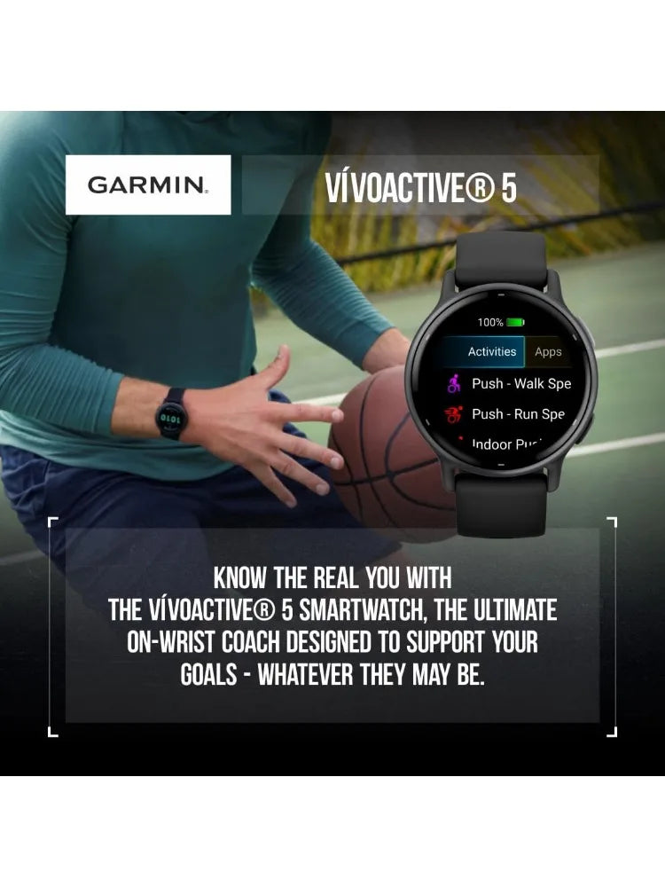 Garmin Vivoactive 5 Health and Fitness GPS Smartwatch, 1.2 in AMOLED Display, Up to 11 Days of Battery, Slate Aluminim Bezel