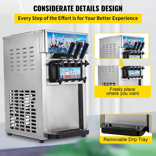 Sihao Commercial  Ice Cream  freezer Machine 3-flavor Yogurt Maker  One-click Clean 18L/H LCD Display new soft ice cream machine