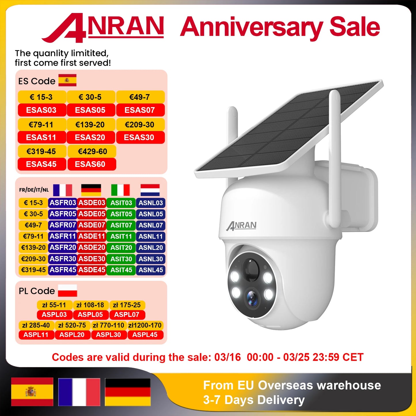 ANRAN Solar Camera 1/2pcs 3/5MP Outdoor 2.4G Wifi Security Camera Battery Cameras Home Surveillance Protection PIR Human Detect