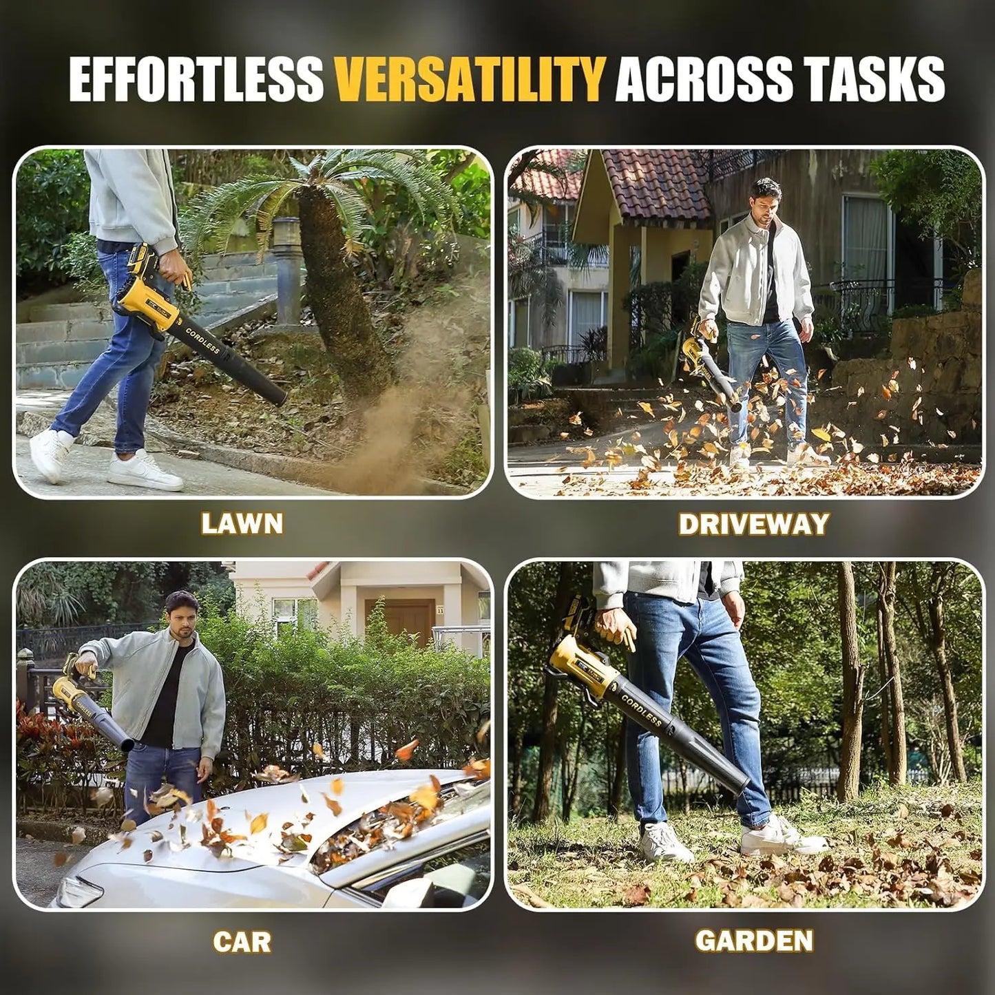 Leaf Blower Cordless with 2× 4.0Ah Batteries and Charger, 560CFM & 180MPH Lightweight Leaf Blower, 2 Speed Electronic Control, 2