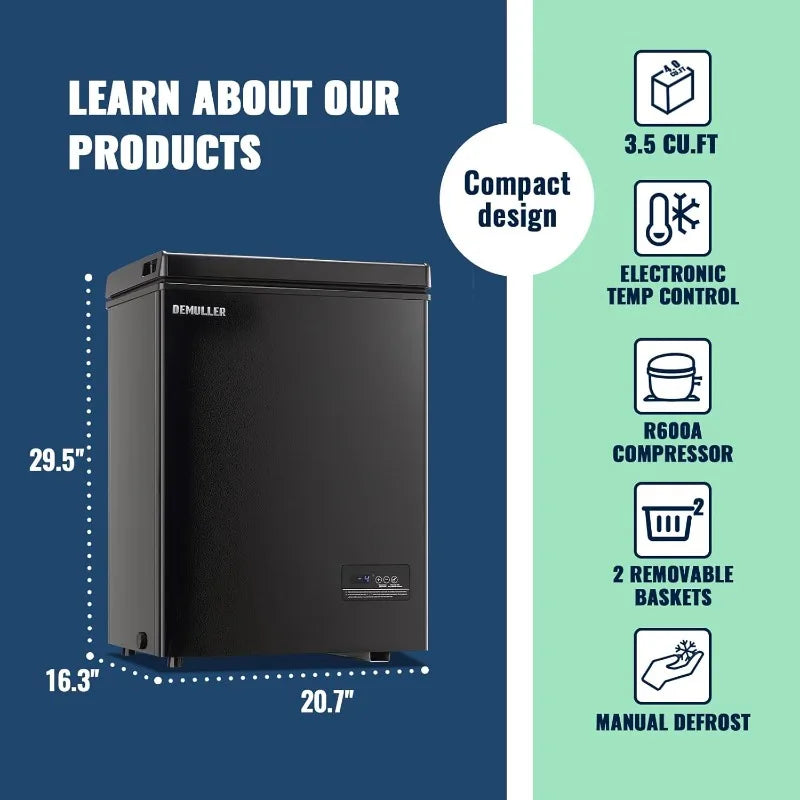 Chest Freezer with 2 Removable Baskets 3.5 Cu.ft Compact Freezers with Electronic Thermostat (50 ℉ to -12 ℉),Stay-Open Lid,Black