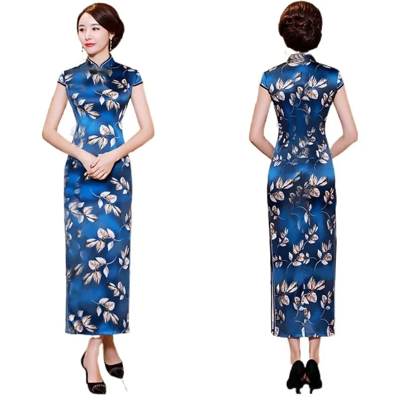 Summer Hot Sale Of The Season Long Elegant Ladylike Slit Qipao Dress Women's Mid-Aged Mommy Style Ethnic Fashion Long Qipao Dres