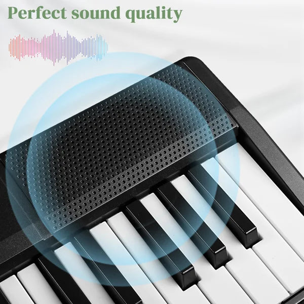 61 Key Folding Keyboard Piano Bluetooth & MIDI Portable Electronic Digital Foldable Piano Rechargeable for Beginners