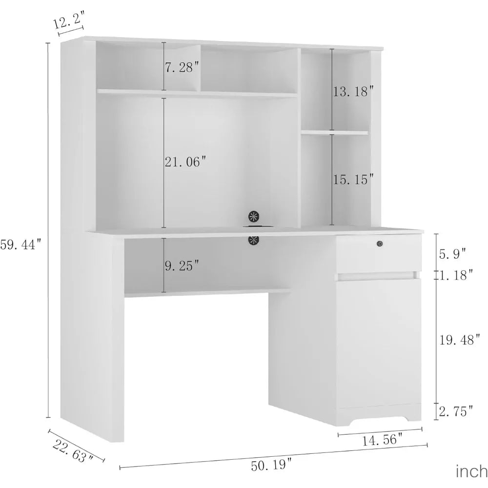 Computer Desk with Hutch, Home Office Desk with Storage Shelves, Built-in AC Outlets and USB Ports,