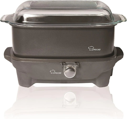 pro Chef PCS600 6 Quart Slow Cooker Oblong Shaped with Deep Dish Glass Cover And Shabbos Sure Knob Cooking Appliance