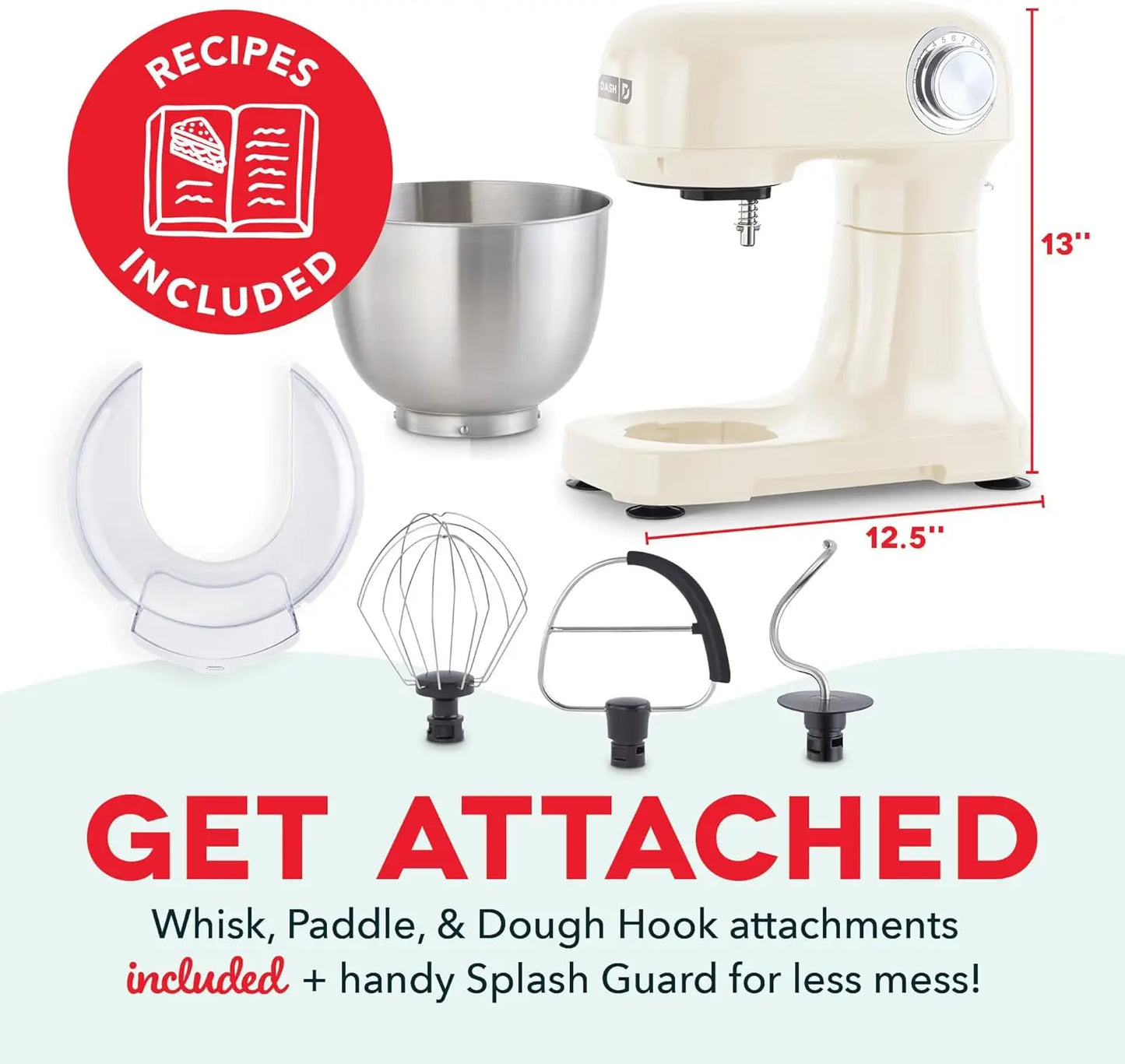 KitchenAid 12-Speed Tilt-Head Stand Mixer 3.5 Quart Cream with Paddle Dough Hook & Whisk Attachments for Home Use