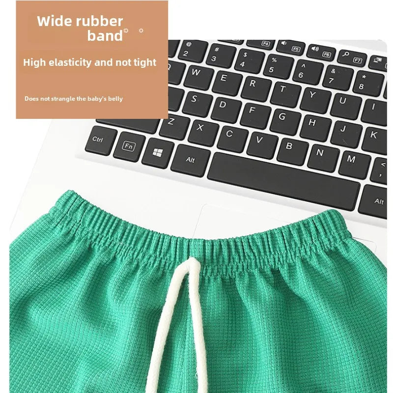 Summer Children's Leisure Set Boys and Girls Loose Short Sleeved Waffle Breathable Outdoor Travel Vacation Comfort Set