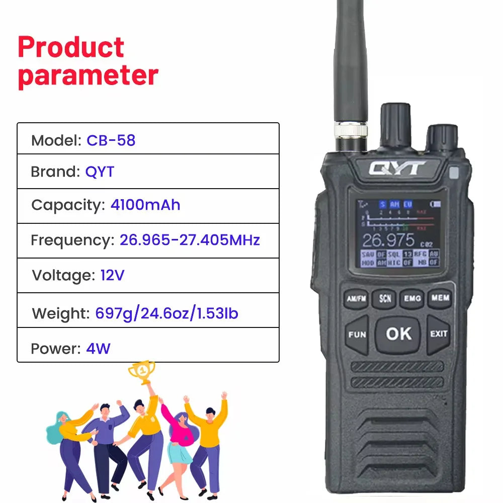 Original CB Radio QYT CB-58  26.965-27.405MHz FM AM Mode Citizen Band Radio 27MHz Handheld Walkie Talkie With 4100mAh CB Radio