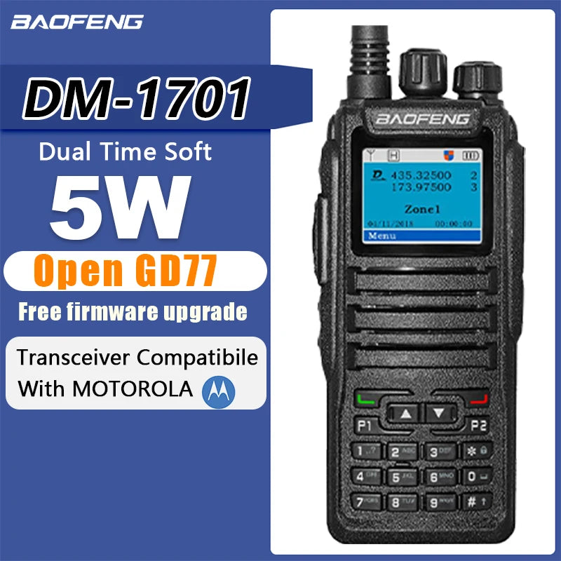 Baofeng DM-1701DMR Walkie Talkie Open GD77 Dual Mode Analog/Digital Two Way Radio Tier1+2 Dual Time Slot Ham Dual Band FM Radio