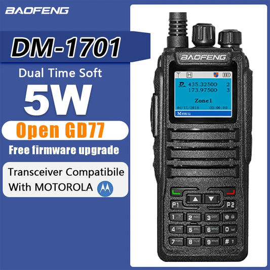 Baofeng DM-1701DMR Walkie Talkie Open GD77 Dual Mode Analog/Digital Two Way Radio Tier1+2 Dual Time Slot Ham Dual Band FM Radio