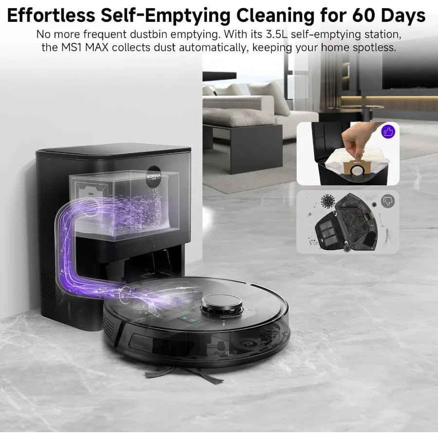 Robot Vacuum and Mop Combo 6000Pa Robotic Vacuum with 3.5L Self Emptying Station Lidar Navigation Robot Vacuum Cleaner 180mins