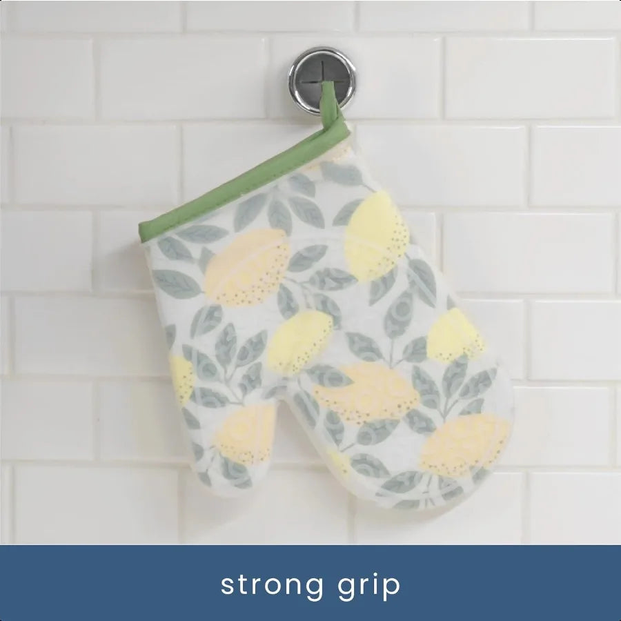 Round Adhesive Push Towel Hooks for Kitchen Hand and Dish Towels Grey 4 Pack