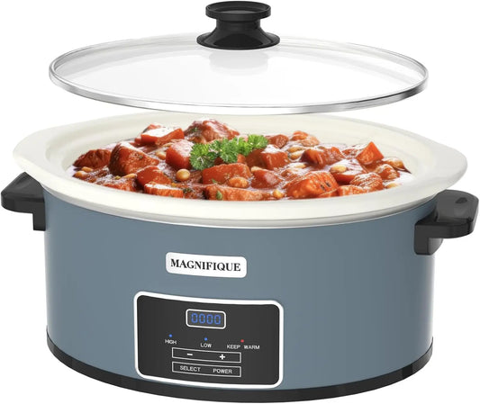 MAGNIFIQUE Programmable Slow Cooker 7 Quart Kitchen Appliance with Timer Keep Warm for Family Dinners Serves 6 plus People