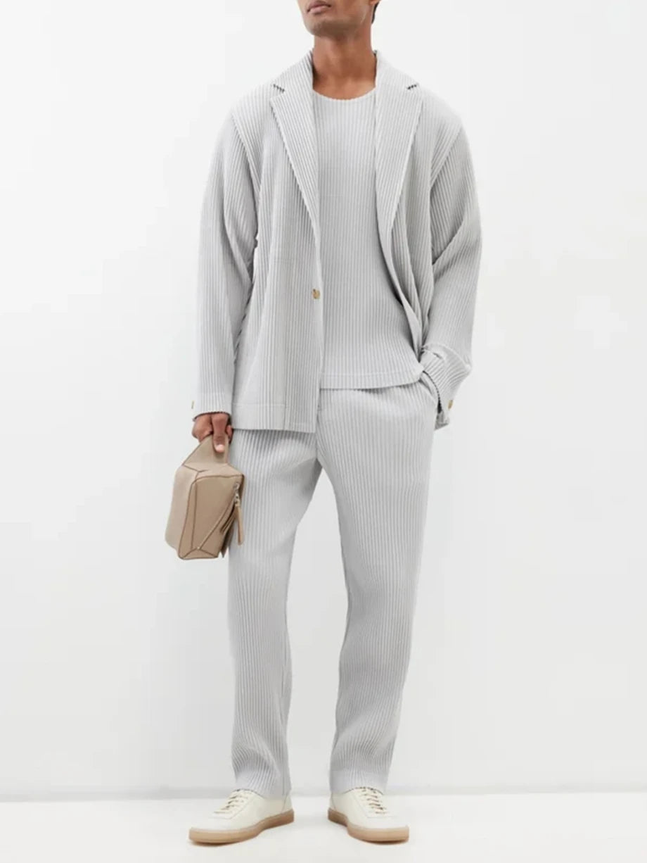 Miyake Pleated Blazers Business Casual Lined Blazer Top Fashion Suit Slim Fit Coat High Quality Jacket