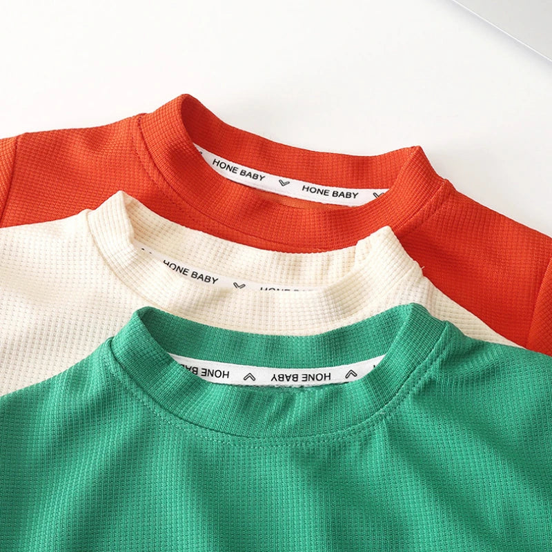 Summer Children's Leisure Set Boys and Girls Loose Short Sleeved Waffle Breathable Outdoor Travel Vacation Comfort Set