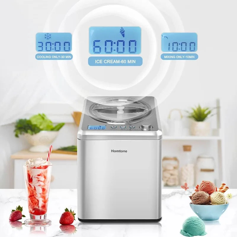 Homtone Ice Cream Maker 2.64 Quart for Making Homemade Soft Ice Cream,Gelato,Sorbet within 60 min,Keep Cooling for 2H
