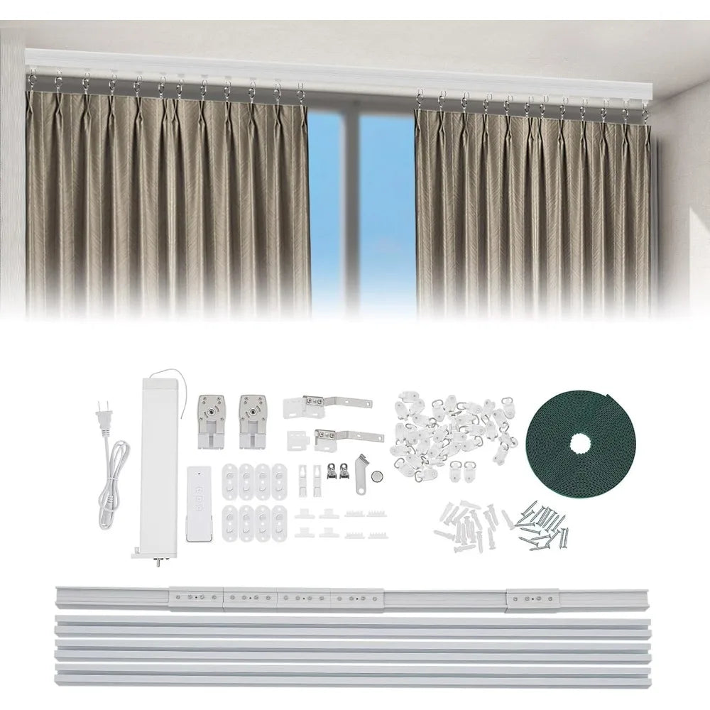Smart Curtain Track with Remote Control, Motorized Curtain Rod Smart Electric Drape Track System 88.18lbs Capacity,